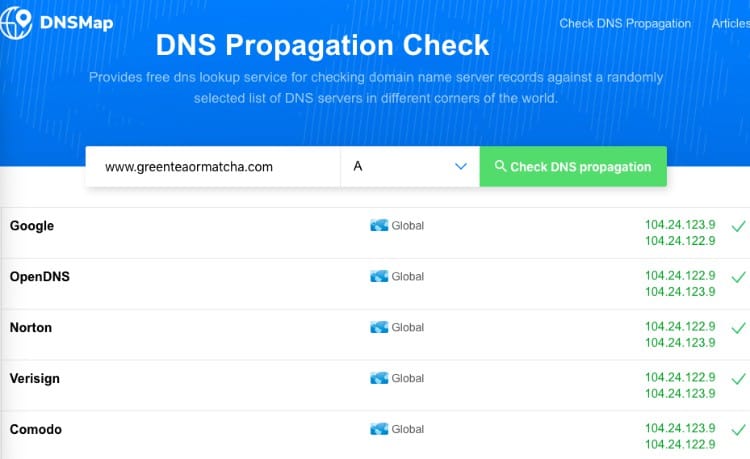 DNSMap - Green Tea Matcha Domain Propagation Status Check